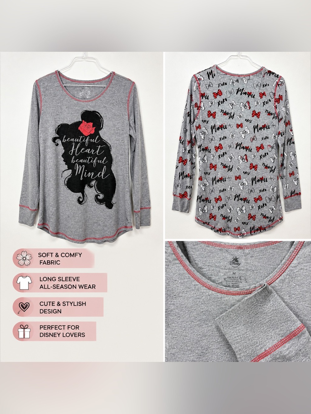 NWT BUNDLE Disney Thermal Waffle Knit Long Sleeve - Minnie Bow & Belle